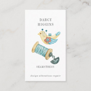 Seamstress Tailor Pin Cushion Spool Of Thread Business Card