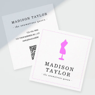 Seamstress Tailor Pink Mannequin QR Code White Square Business Card