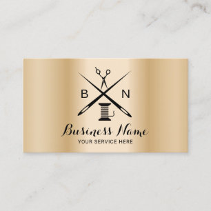 Seamstress Thread & Needles Modern Gold Sewing Business Card