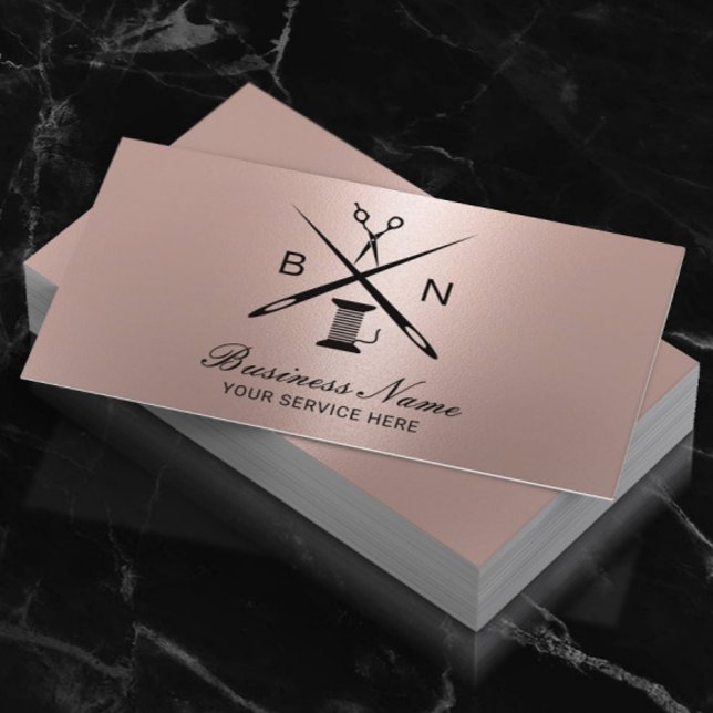 Seamstress Thread & Needles Rose Gold Sewing Business Card (Creator Uploaded)