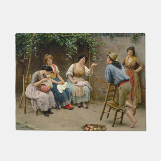 Seamstress Women and a Boy Having a Friendly Chat Doormat (Front)