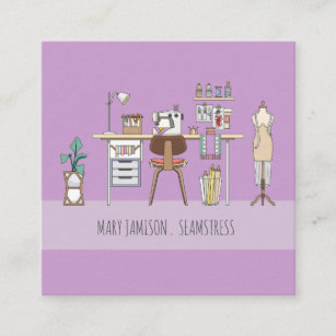 Seamstress Workshop Sewing Machine And Tools Square Business Card
