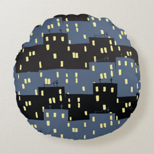 Seanless pattern with a city at night. round cushion