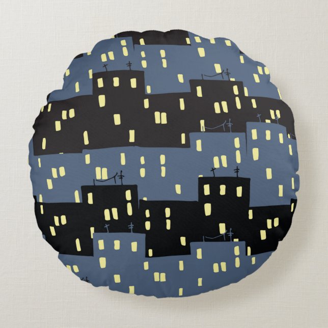 Seanless pattern with a city at night.  round cushion (Front)