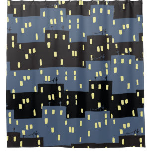 Seanless pattern with a city at night.  shower curtain
