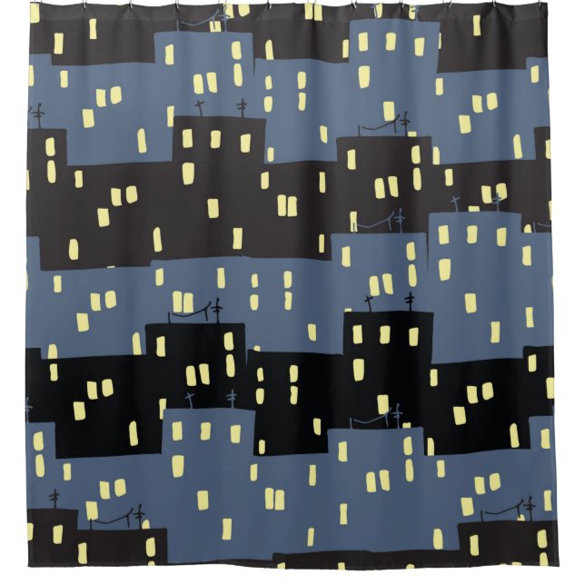 Seanless pattern with a city at night.  shower curtain (Front)