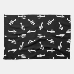 Seaplane Aeroplane Silhouettes Print Pattern Tea Towel