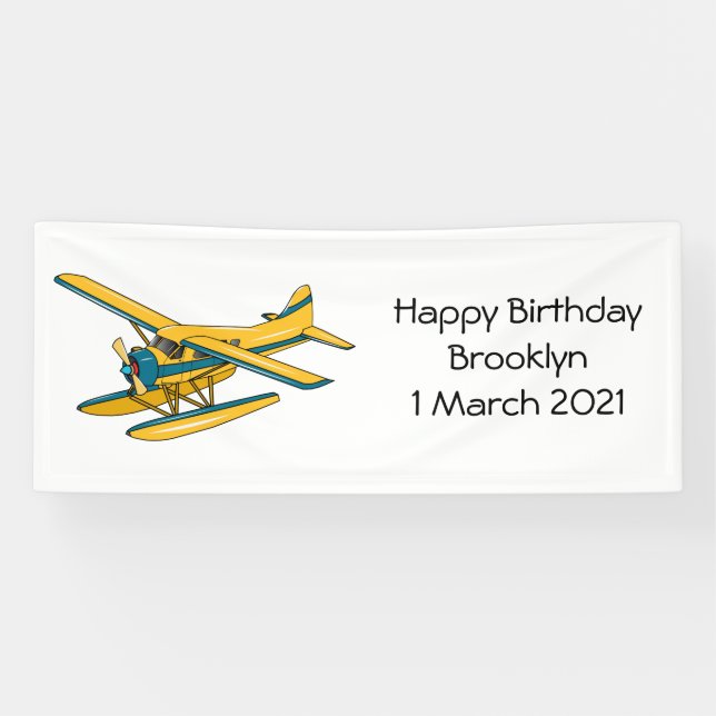 Seaplane cartoon illustration banner (Horizontal)