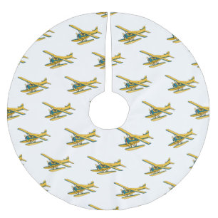 Seaplane cartoon illustration brushed polyester tree skirt