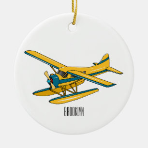 Seaplane cartoon illustration ceramic ornament