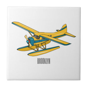 Seaplane cartoon illustration ceramic tile