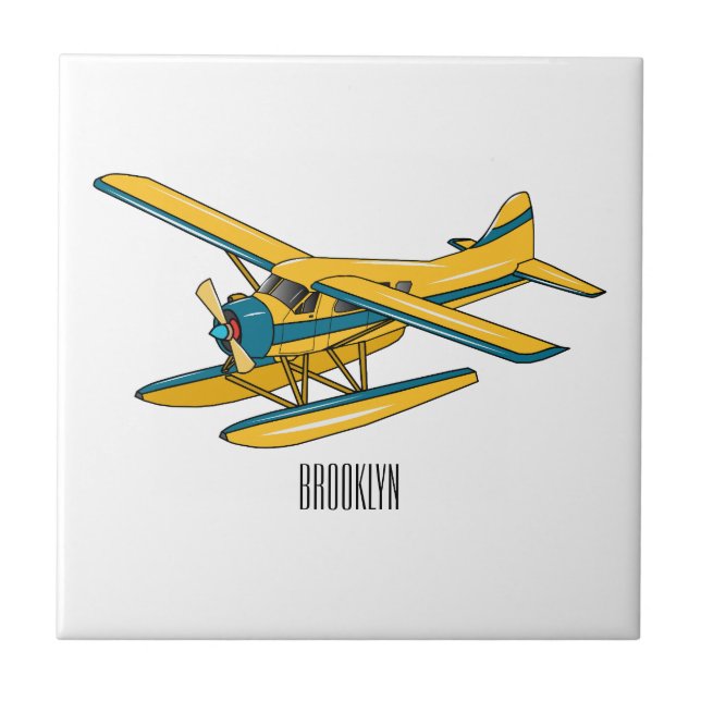 Seaplane cartoon illustration  ceramic tile (Front)