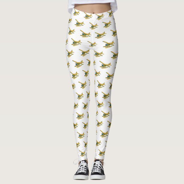 Seaplane cartoon illustration  leggings (Front)