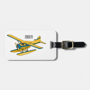 Seaplane cartoon illustration luggage tag