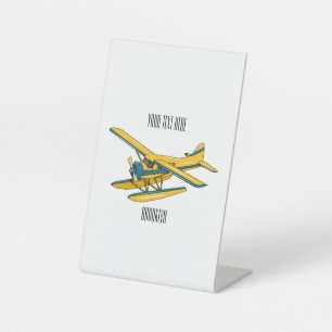 Seaplane cartoon illustration  pedestal sign