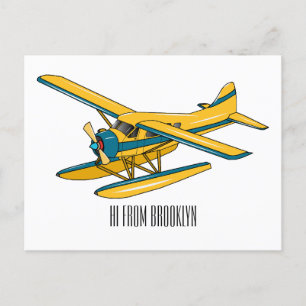 Seaplane cartoon illustration postcard