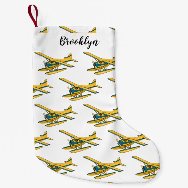 Seaplane cartoon illustration small christmas stocking (Front)