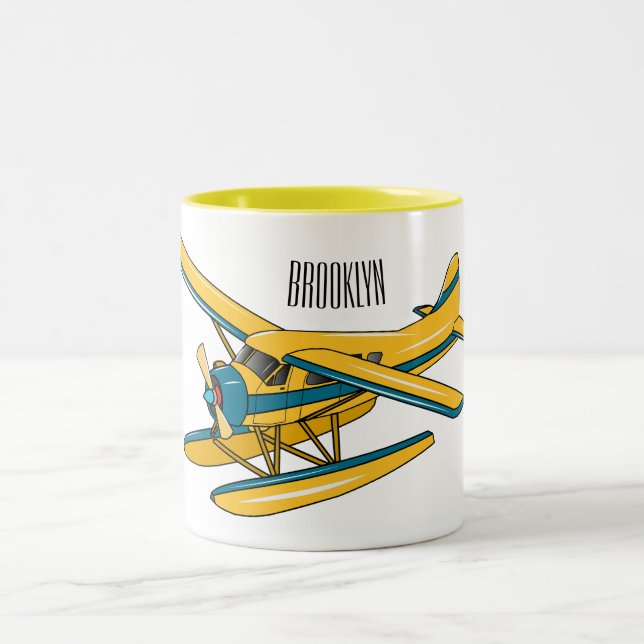 Seaplane cartoon illustration  Two-Tone coffee mug (Center)