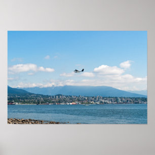 Seaplane taking off over Vancouver bay Poster