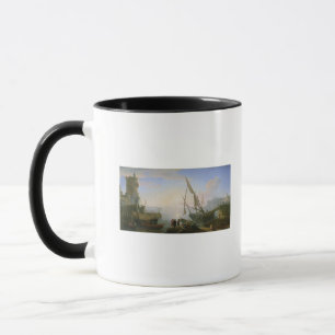 Seaport with sunset mug