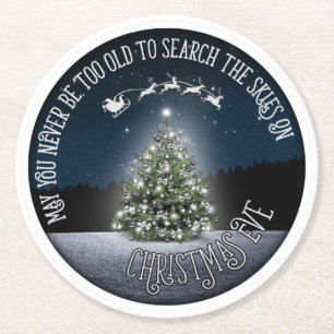 Search the Skies on Christmas Eve Round Paper Coaster