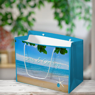 Seas and Greetings Beach Christmas Large Gift Bag
