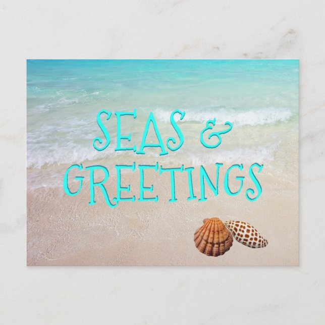 Seas and Greetings Beach Christmas Postcard (Front)