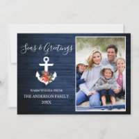 Seas and Greetings Blue Wood Poinsettia Anchor