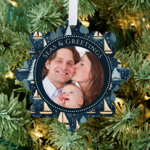 Seas and Greetings Boats Family Photo Tree Decoration Card