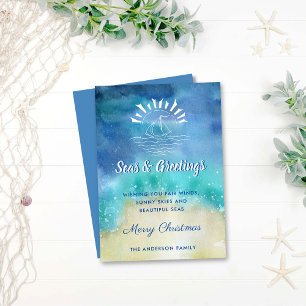 Seas and Greetings Coastal Beach Holiday Card