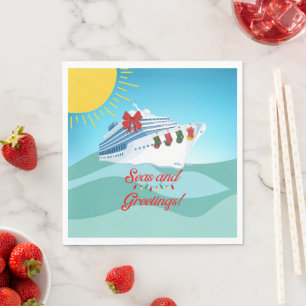 Seas and Greetings Cruise Christmas Napkin