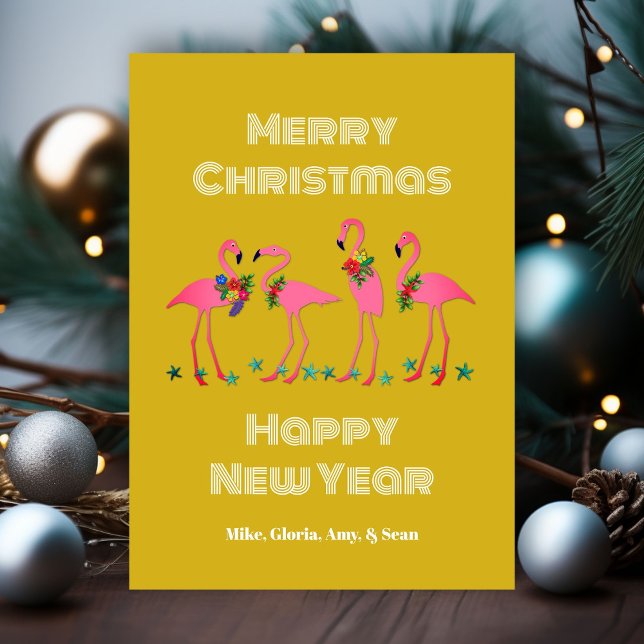 Seas and Greetings Flamingos Christmas Flat Card (Creator Uploaded)