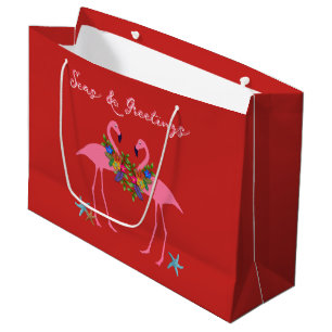 Seas and Greetings Flamingos Large Christmas Bag