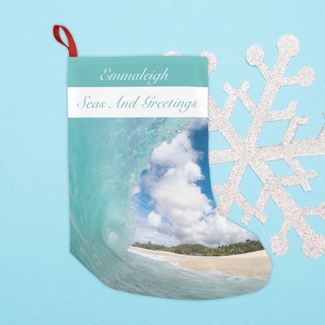 Seas And Greetings Hawaiian Barrel Wave Small Christmas Stocking (Creator Uploaded)