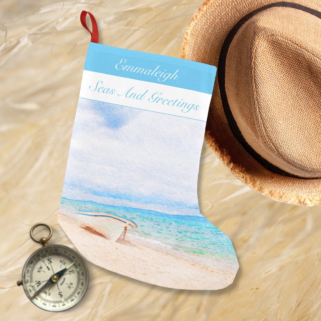 Seas And Greetings Nautical Fishing Boat Small Christmas Stocking (Creator Uploaded)