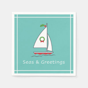 Seas and Greetings Nautical Holiday Napkin Seafoam