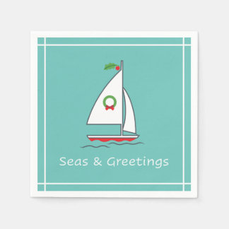 Seas and Greetings Nautical Holiday Napkin Seafoam
