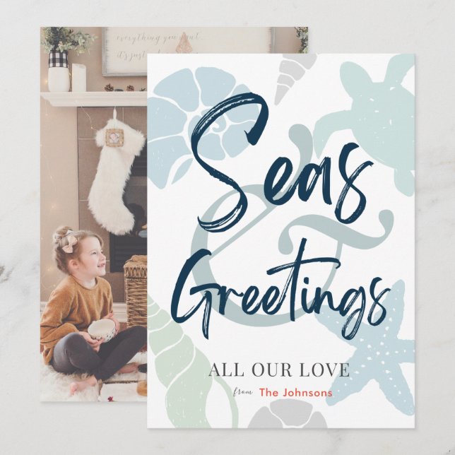 Seas and Greetings Nautical Holiday Photo Card (Front/Back)