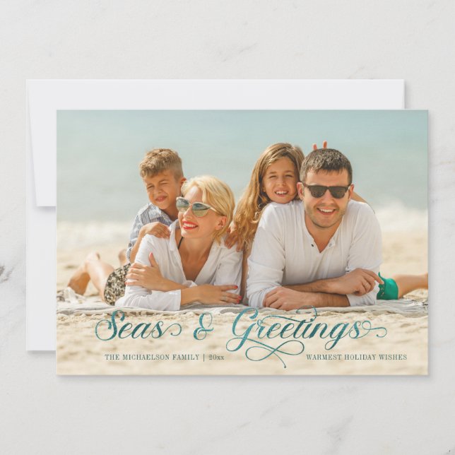 Seas and Greetings Nautical Holiday Photo Card (Front)