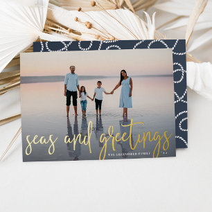 Seas and Greetings   Nautical Photo Foil Holiday Card