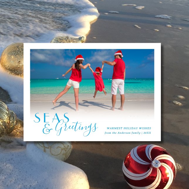 Seas and Greetings Ocean Beach Holiday Card (Creator Uploaded)