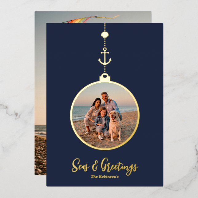 Seas and Greetings Ornament Foil Holiday Card (Front/Back)