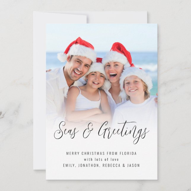 Seas and Greetings Photo Overlay Christmas Holiday Card (Front)