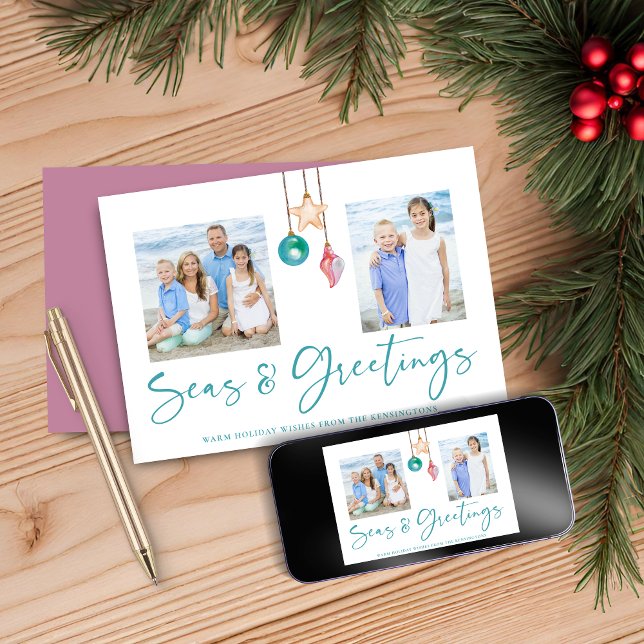 Seas and Greetings Pink Shell Holiday Photo Card (Seas and Greetings Pink Shell Holiday Photo Card)