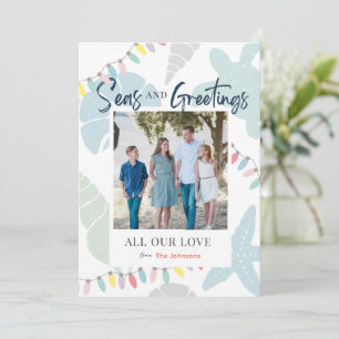 Seas and Greetings Seashell Holiday Photo Card