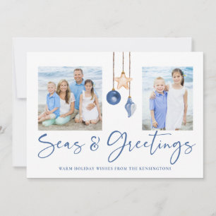 Seas and Greetings Seashell Ornament Holiday Photo Card