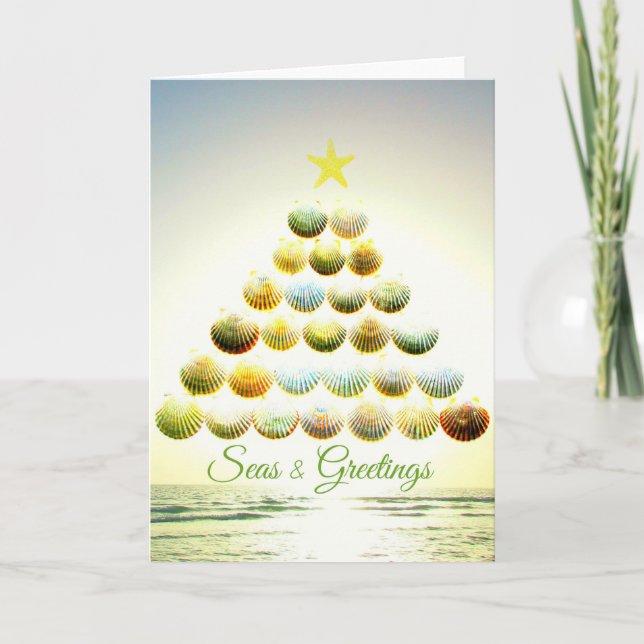 Seas and Greetings Shell Christmas Tree Card (Front)