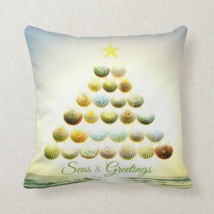 Seas and Greetings Shell Christmas Tree Pillow