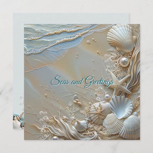 Seas and Greetings Starfish  Shells Pearls Card (Front/Back)