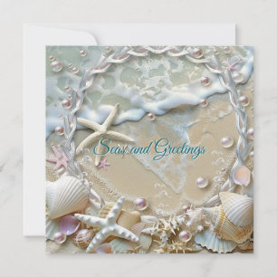 Seas and Greetings Starfish Shells Pearls Seafoam Card